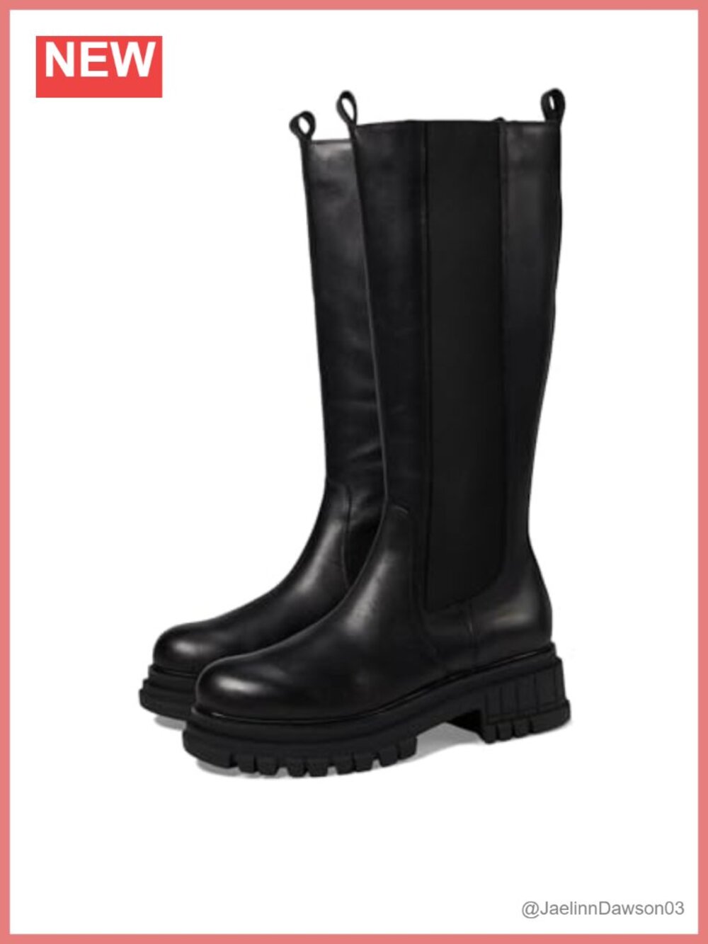 Women's Knee-High Leather Pull-On Boots with Block Heel and Rhinestones